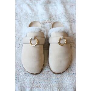 Ulla Johnson Ruby Shearling Fur Studded Suede Slip On Mule Slides Size 38.5